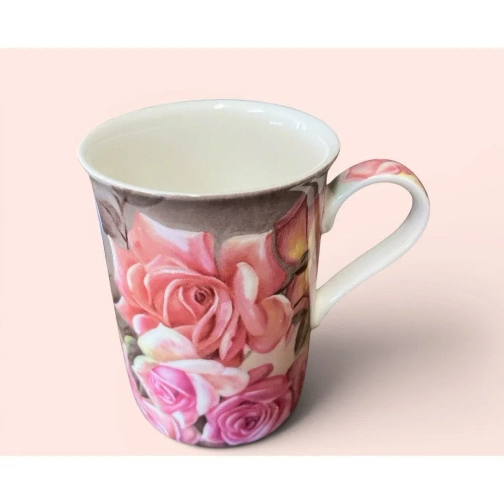 Stechcol Gracie Bone China Floral Pink Rose Coffee Mug Tea Cup 10 oz Flowers VTG